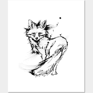 You Looking at me! - Cute fox drawing in black and white Posters and Art